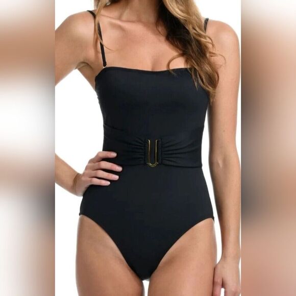 LA BLANCA ISLAND GODDESS Bandeau One-piece Swimsuit Black NWOT Sz 6 Black - Picture 1 of 5